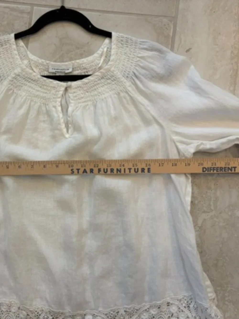 Charter Club Weekend Women's White 100% Linen Lace Trim Blouse XL Boho Coastal